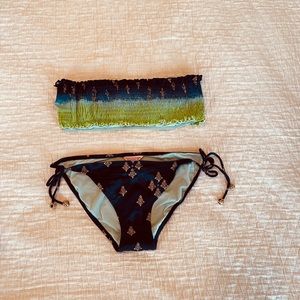 Juicy Couture Tube Top String Bikini Swimsuit Medium Large Gold Accent